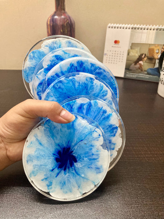 Blue & White Ink Resin Coasters – handmade product view 2
