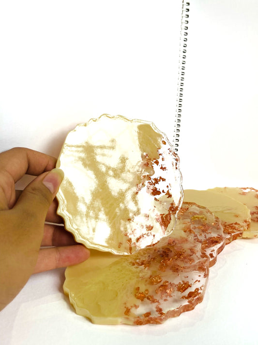 Cream & Rose Gold Ombre Resin Coasters – handmade product view 2