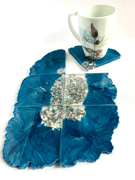 Blue & Silver Resin Coasters – handmade product view 2