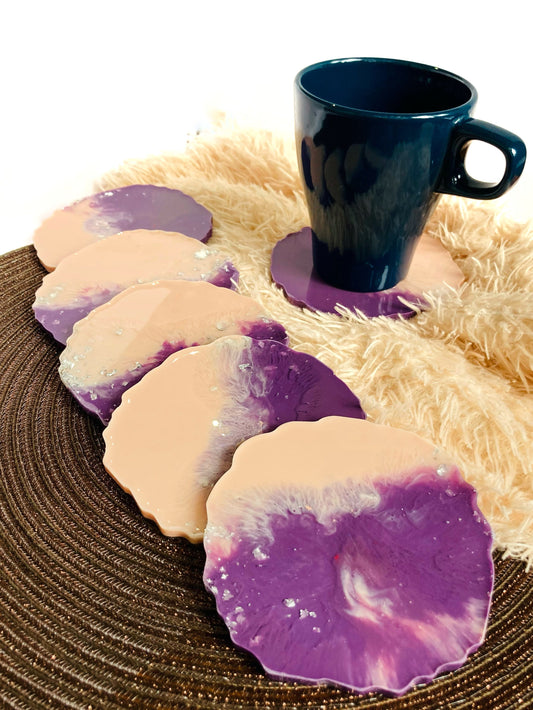 Blush Pink and Purple Round Coasters: Set of 4 – handmade product view 2