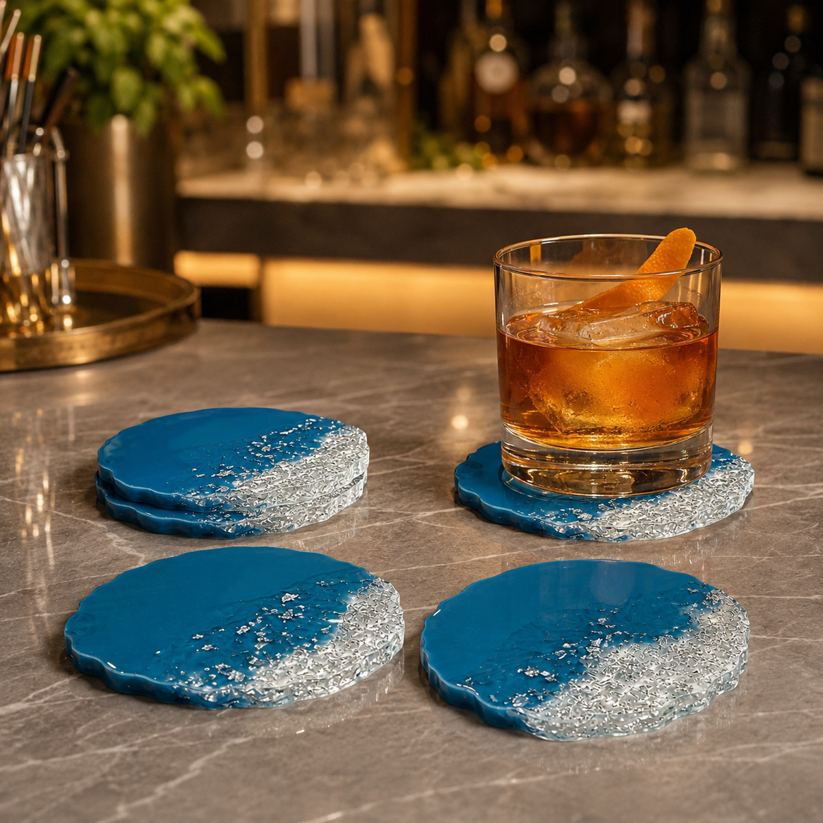 Blue & Silver Resin Coasters – handmade product view 15