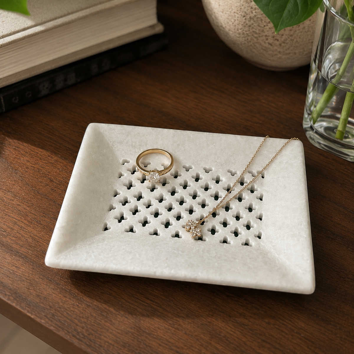 Small Jali-Carved Marble Decorative Tray – handmade product view 5