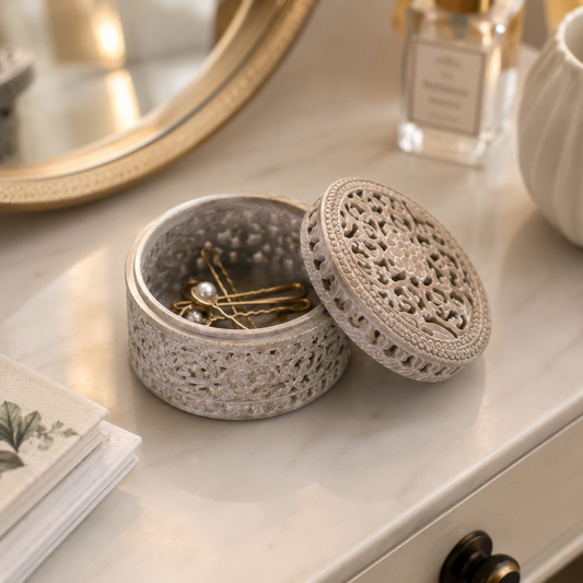 Royal Floral Carving Marble Box – handmade product view 2