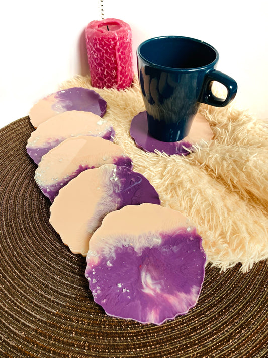 Blush Pink and Purple Round Coasters: Set of 4 – handmade product view 1