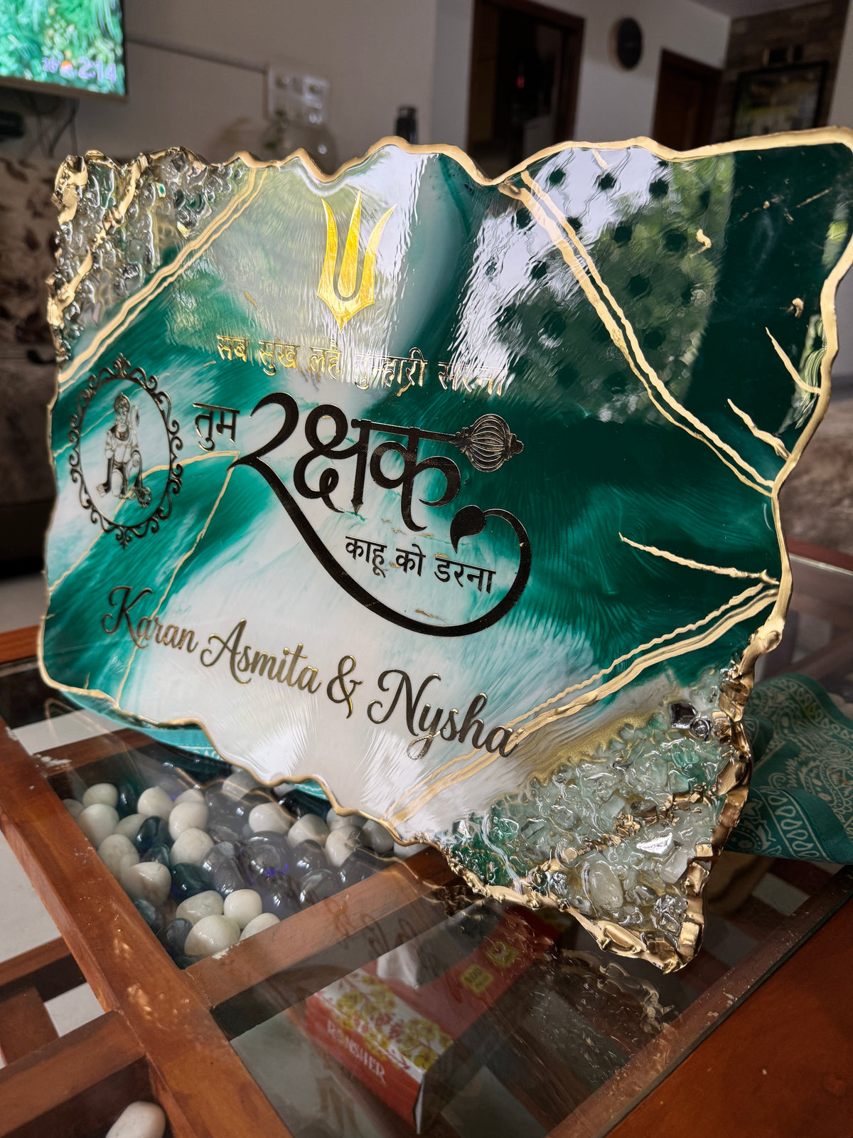 Emerald Green & Gold Customised Resin Name Palte