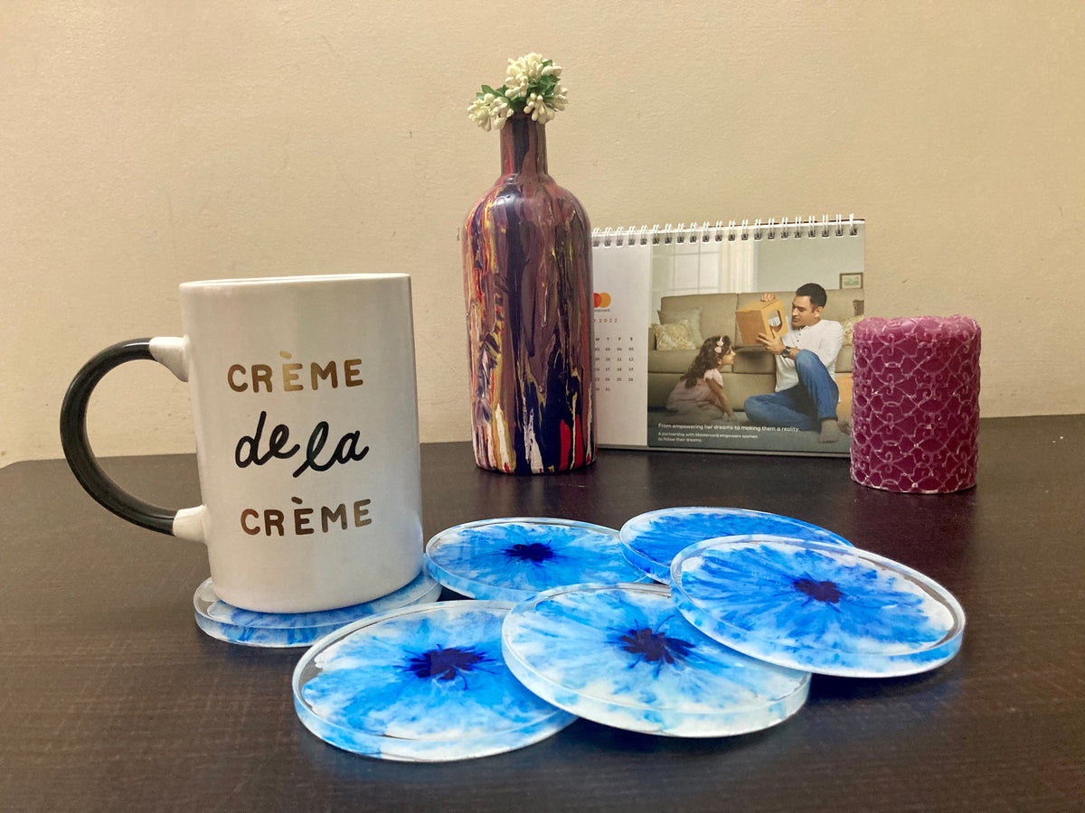 Blue & White Ink Resin Coasters – handmade product view 4
