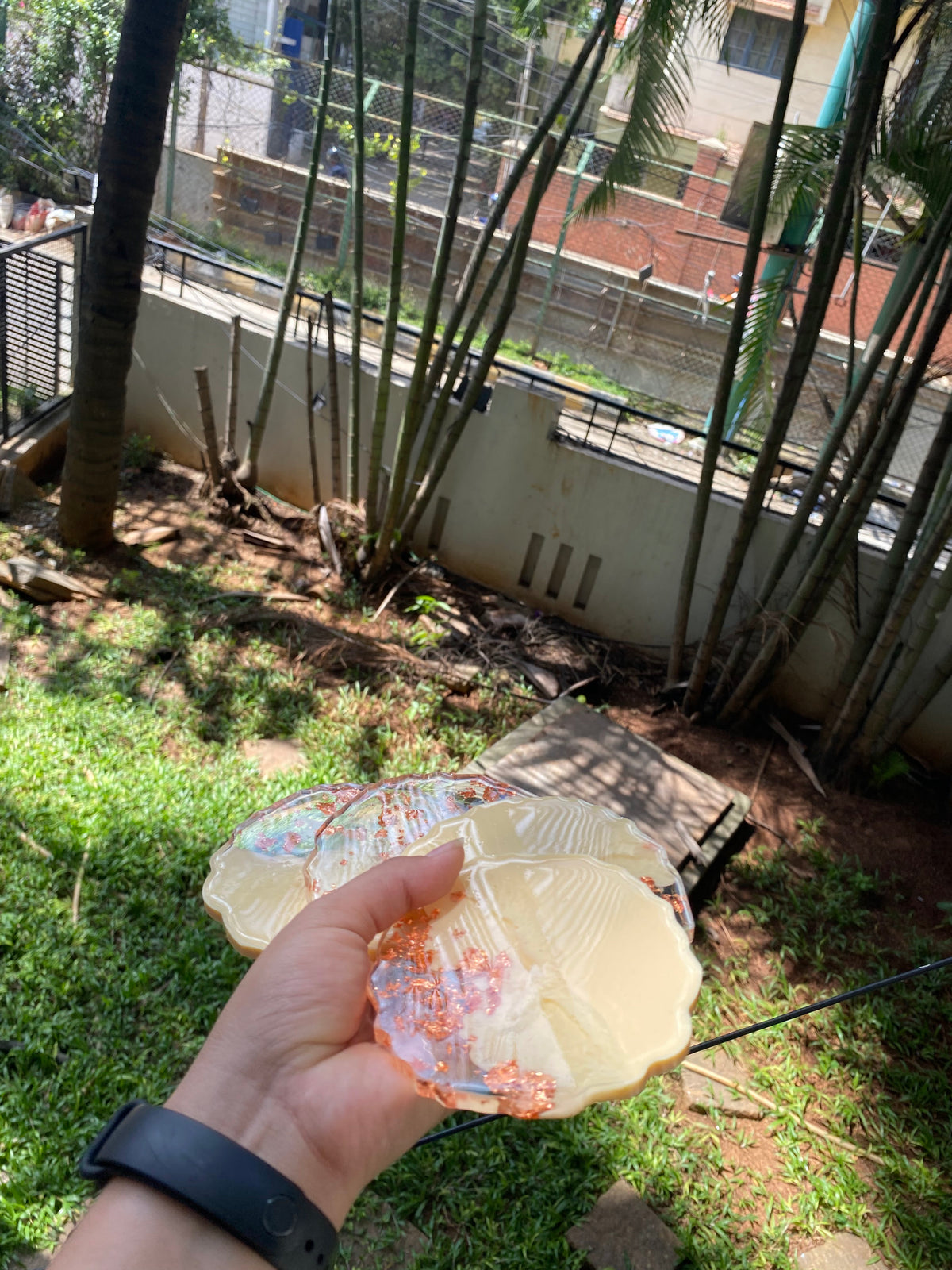 Cream & Rose Gold Ombre Resin Coasters – handmade product view 3