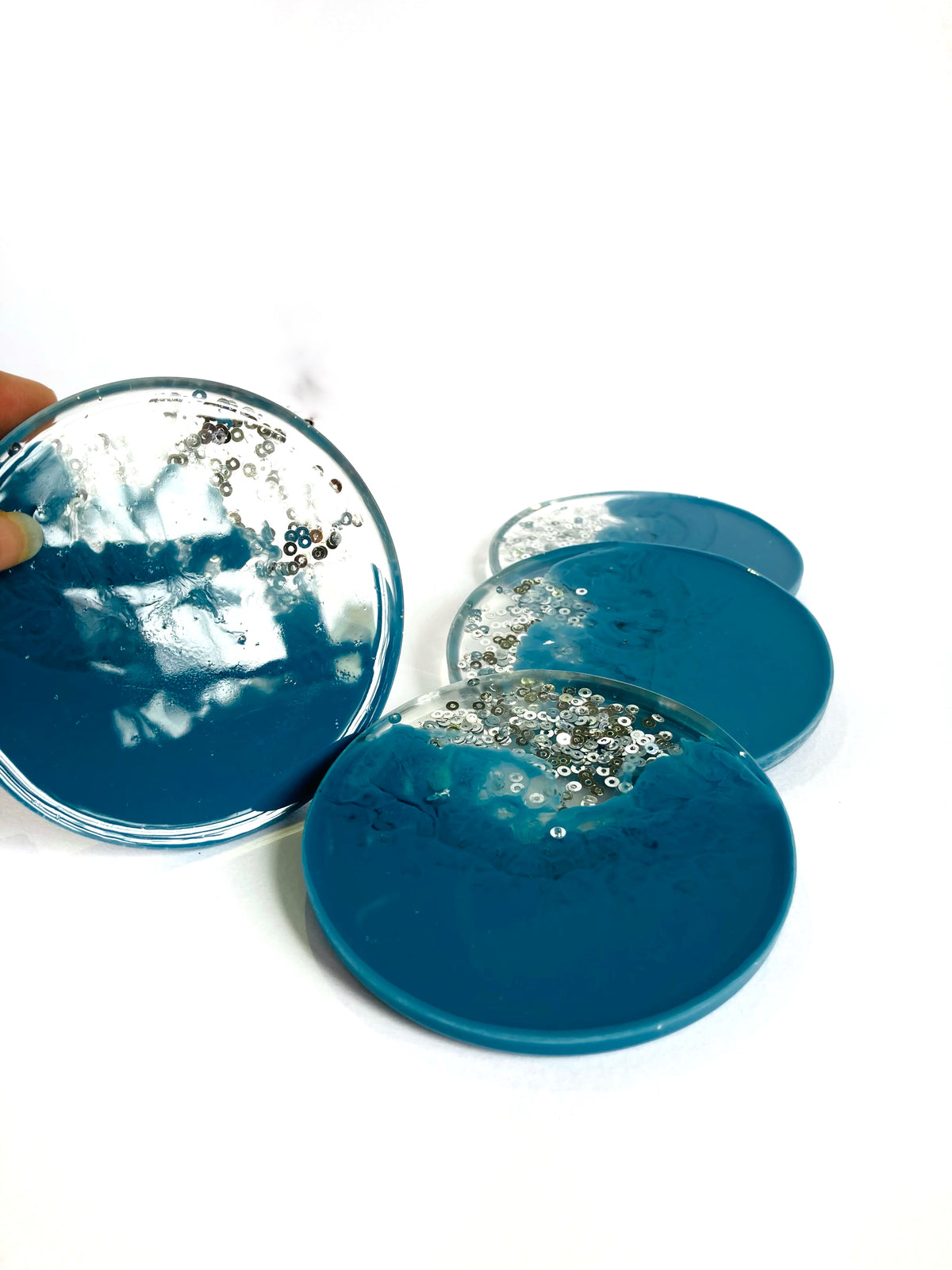 Blue & Silver Resin Coasters – handmade product view 6