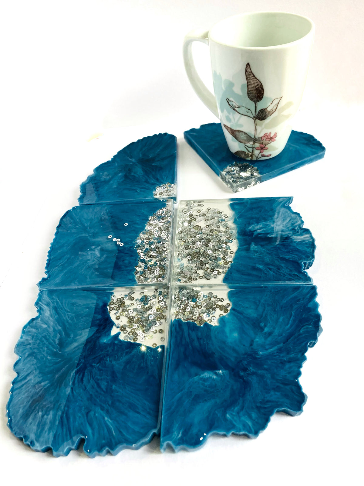 Blue & Silver Resin Coasters – handmade product view 2