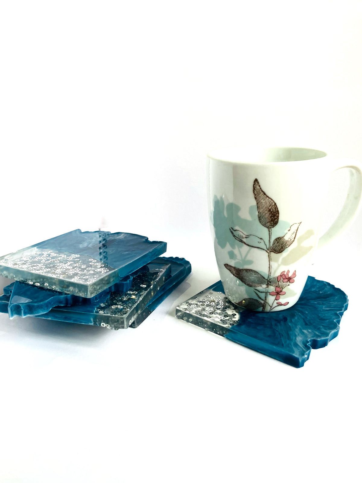 Blue & Silver Resin Coasters – handmade product view 8
