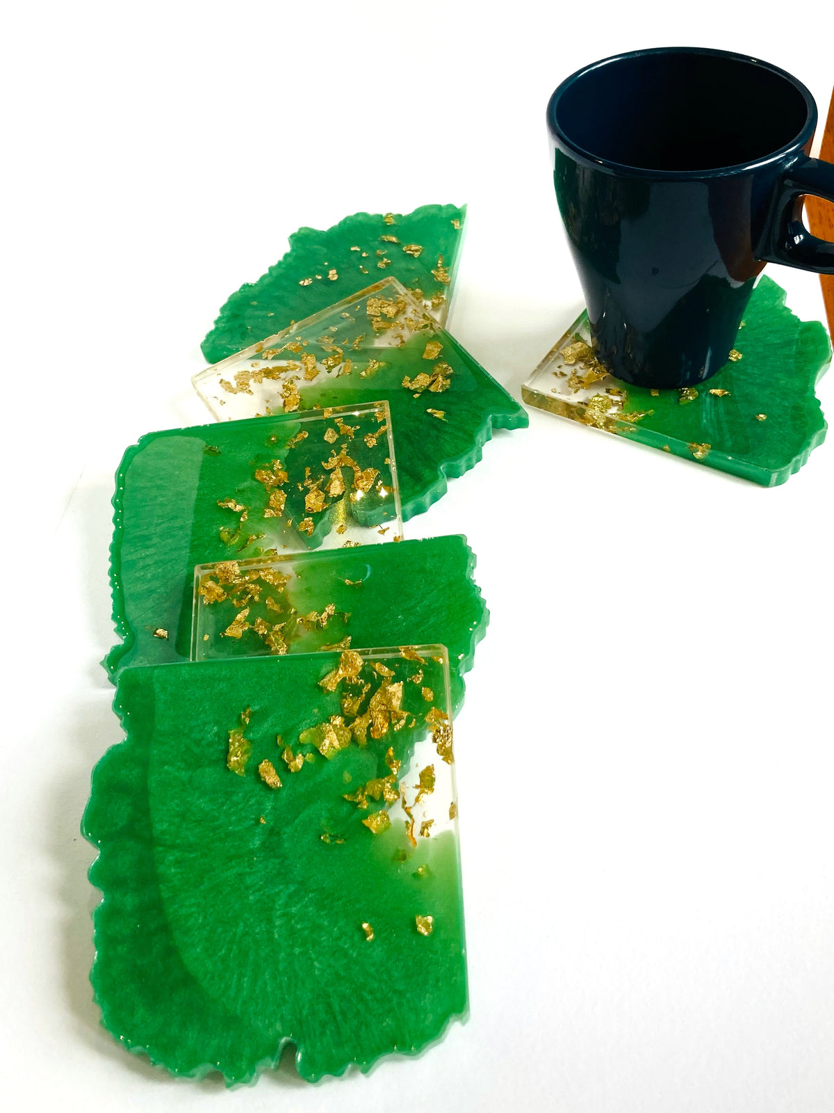 Green & Gold Resin Coasters – handmade product view 5