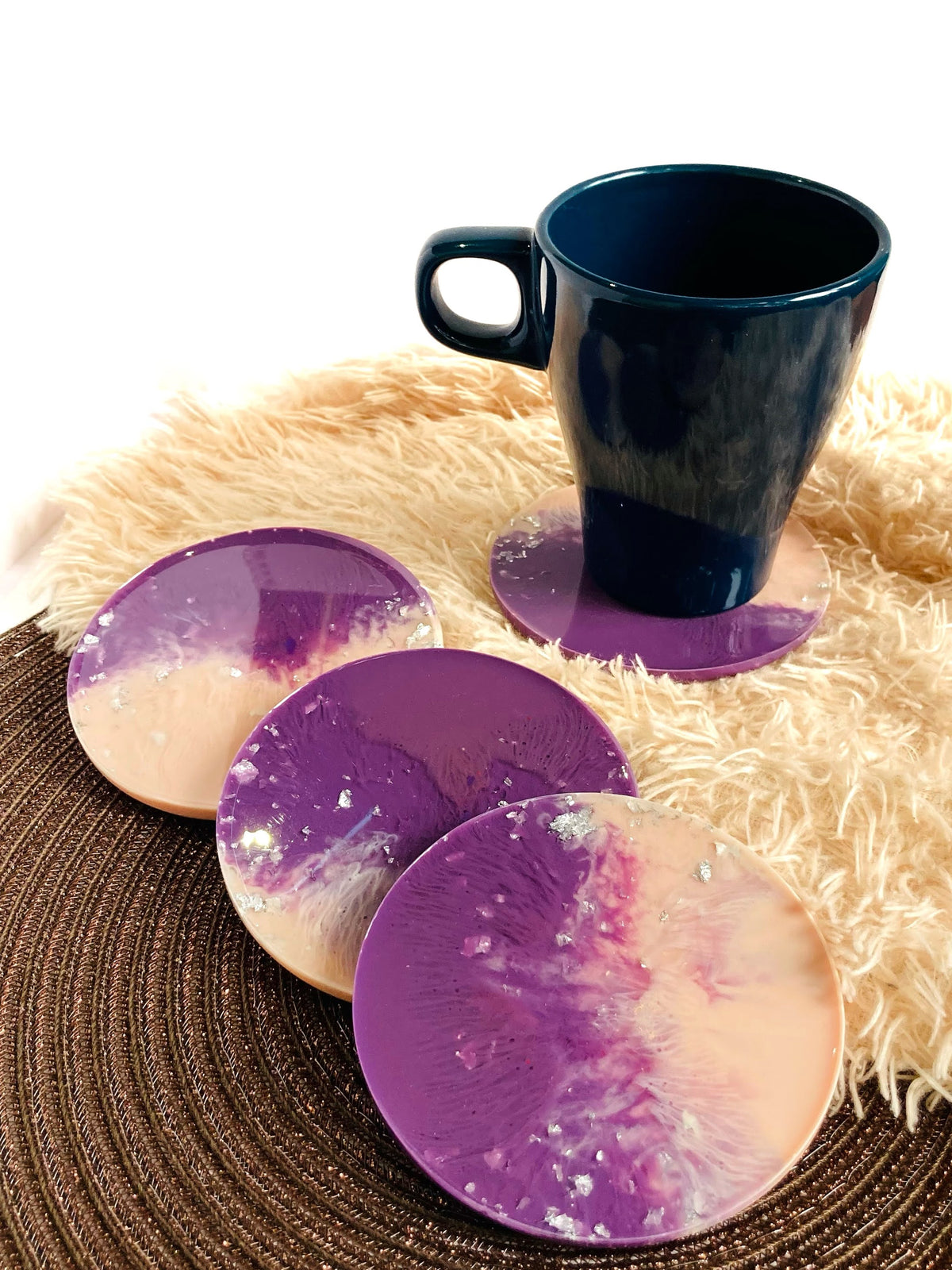 Blush Pink and Purple Round Coasters: Set of 4 – handmade product view 4