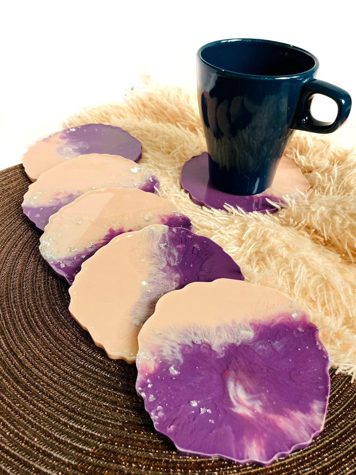 Purple Peach Silver Flake Resin Coasters – handmade product view 6
