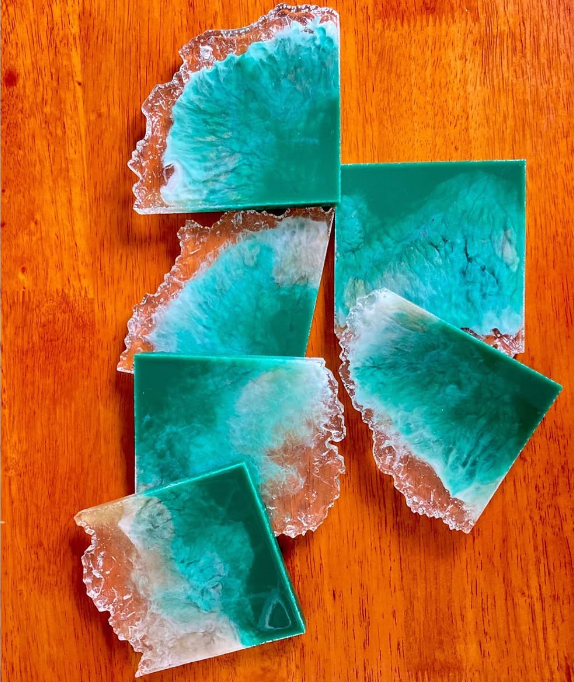 Ocean Green Agate Resin Coasters – Set of 6 – handmade product view 3