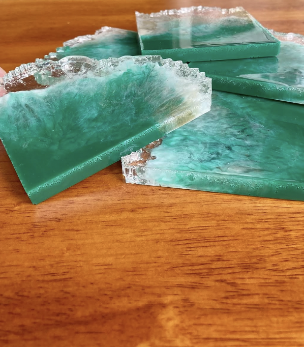 Ocean Green Agate Resin Coasters – Set of 6 – handmade product view 5