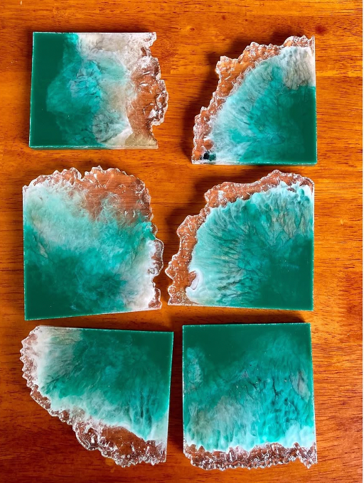 Ocean Green Agate Resin Coasters – Set of 6 – handmade product view 4