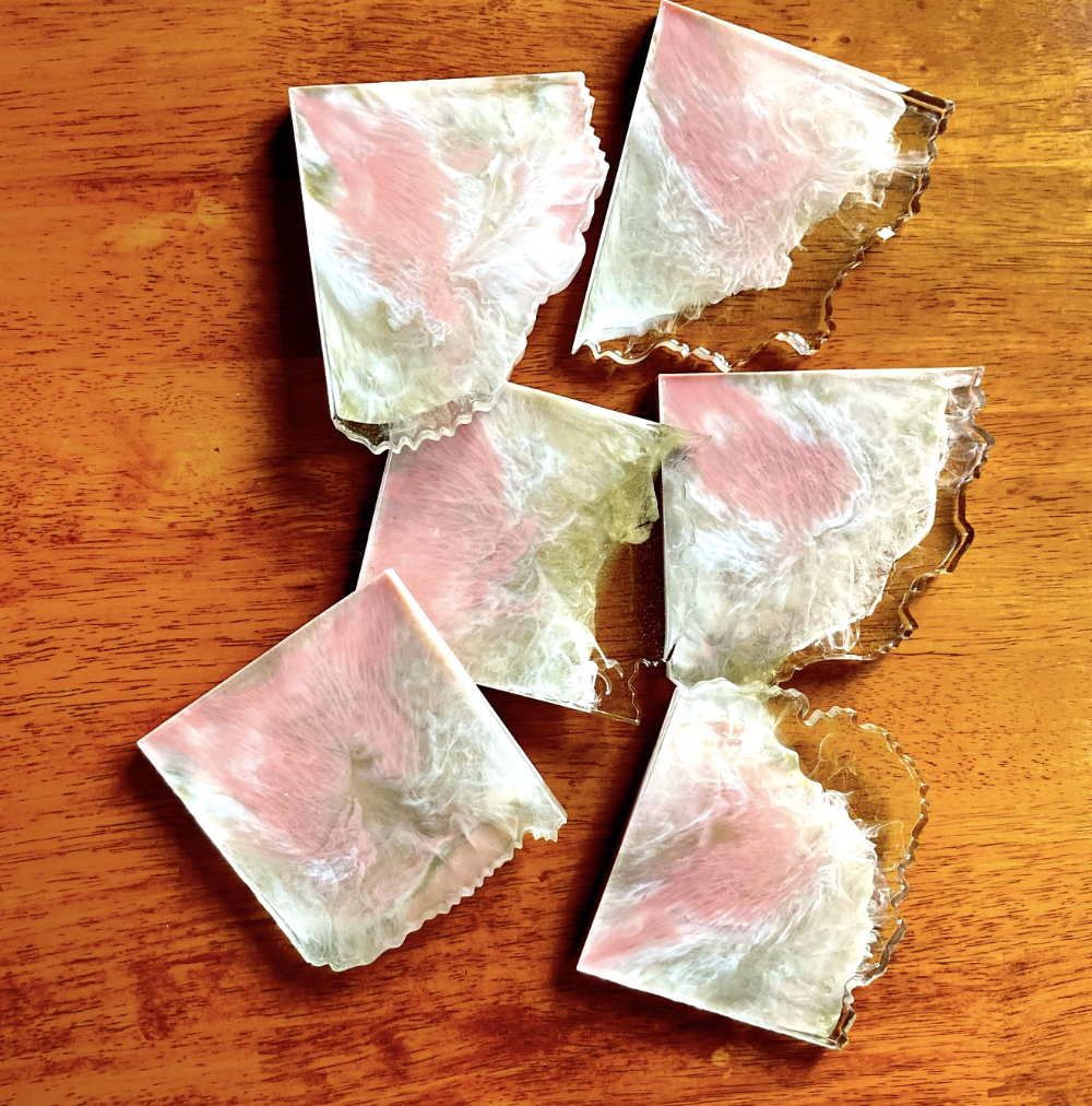 Pink & White Marble Resin Coasters – handmade product view 2