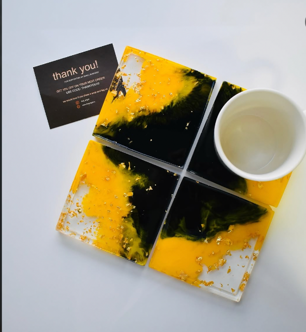 Bumble Bee Yellow & Black Resin Coasters – handmade product view 3