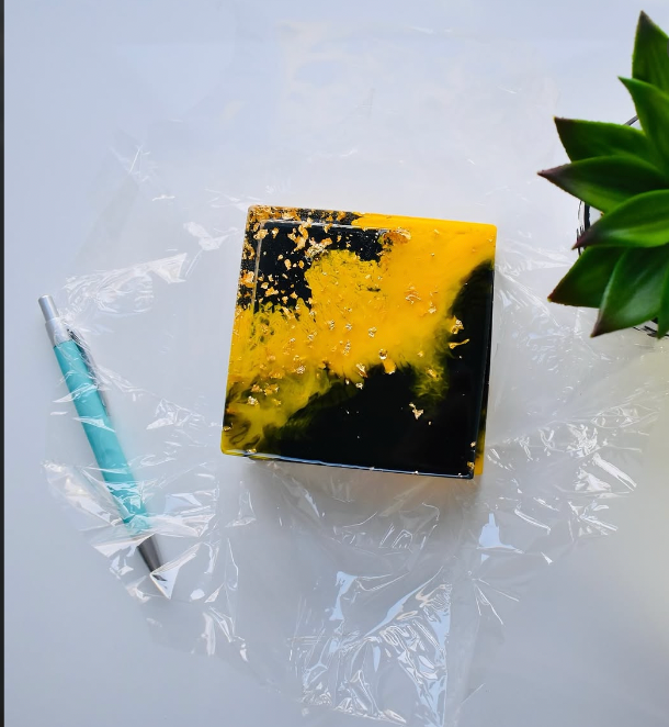 Bumble Bee Yellow & Black Resin Coasters – handmade product view 5