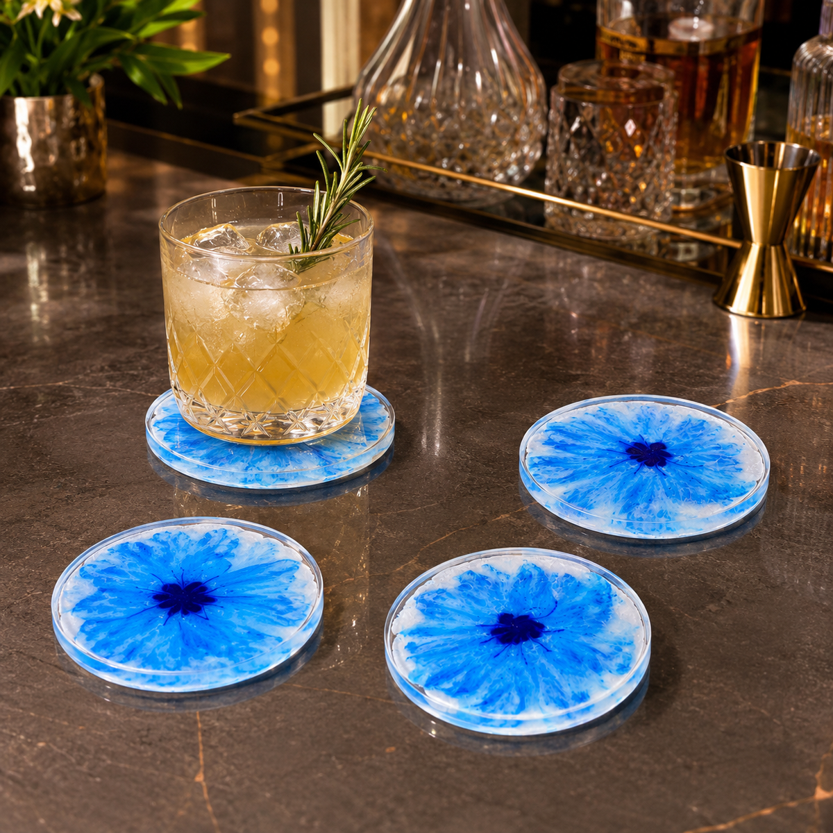 Blue & White Ink Resin Coasters – handmade product view 7