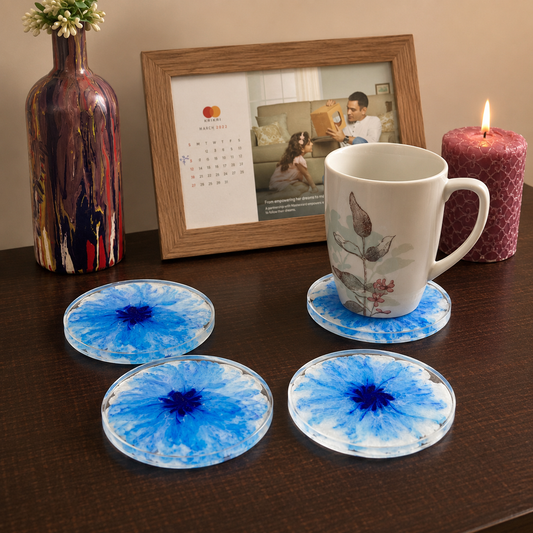 Blue & White Ink Resin Coasters – handmade product view 1