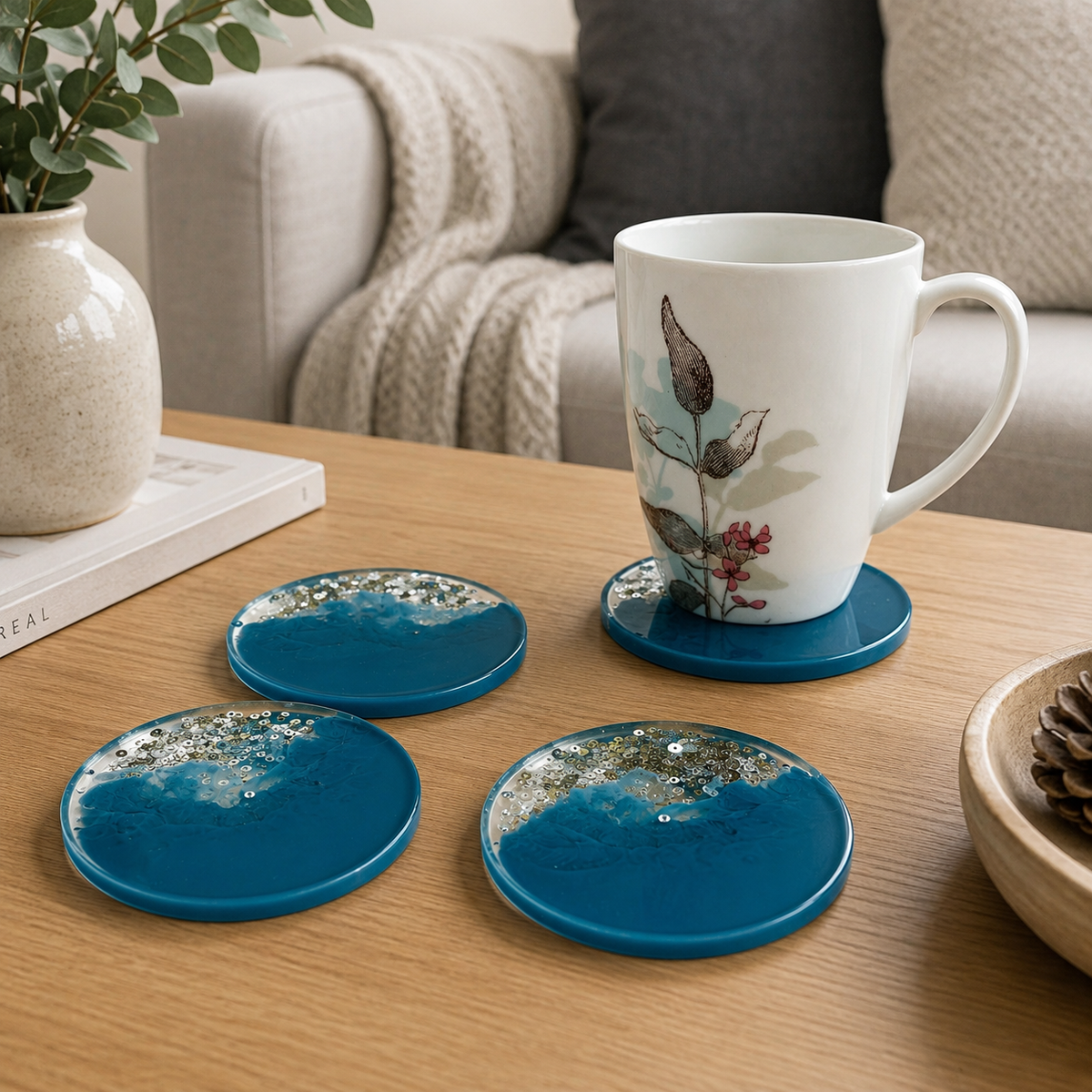 Blue & Silver Resin Coasters – handmade product view 5