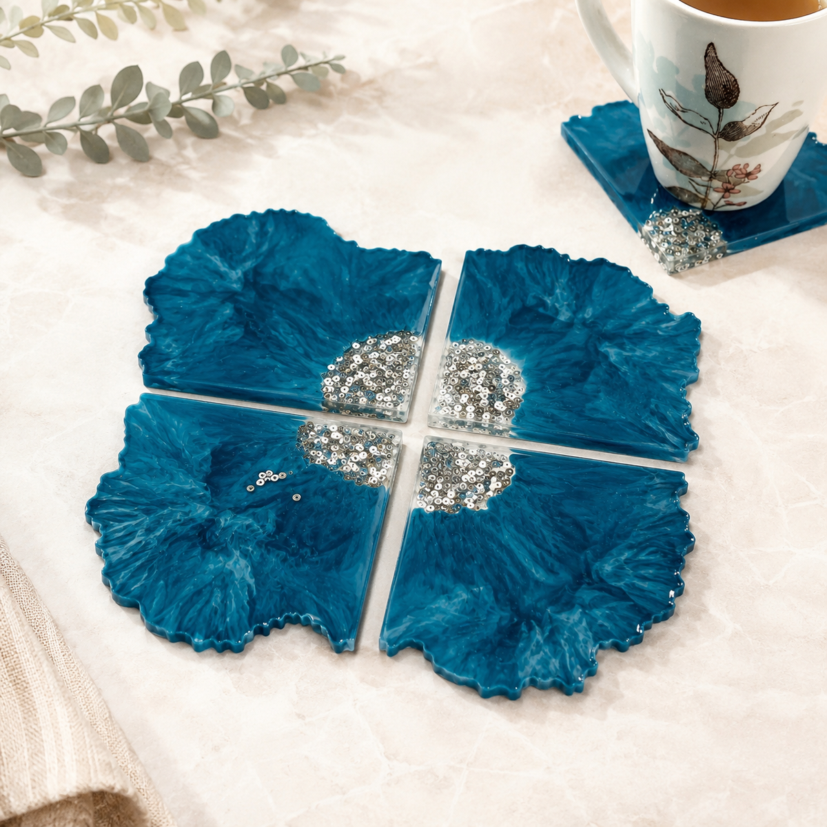 Blue & Silver Resin Coasters – handmade product view 9