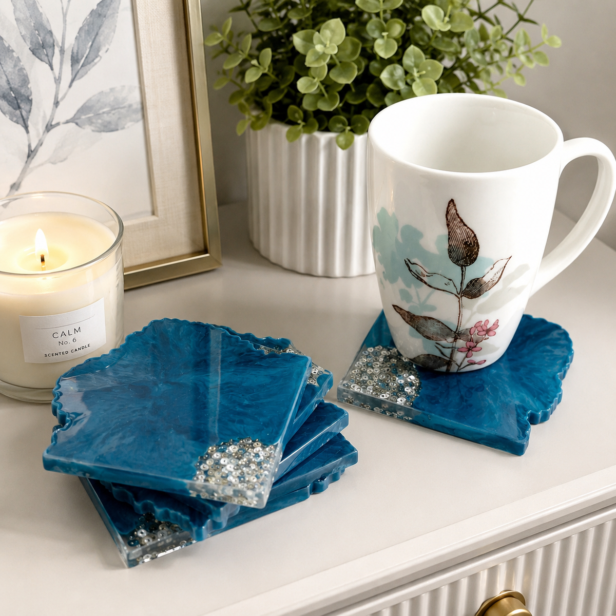 Blue & Silver Resin Coasters – handmade product view 10