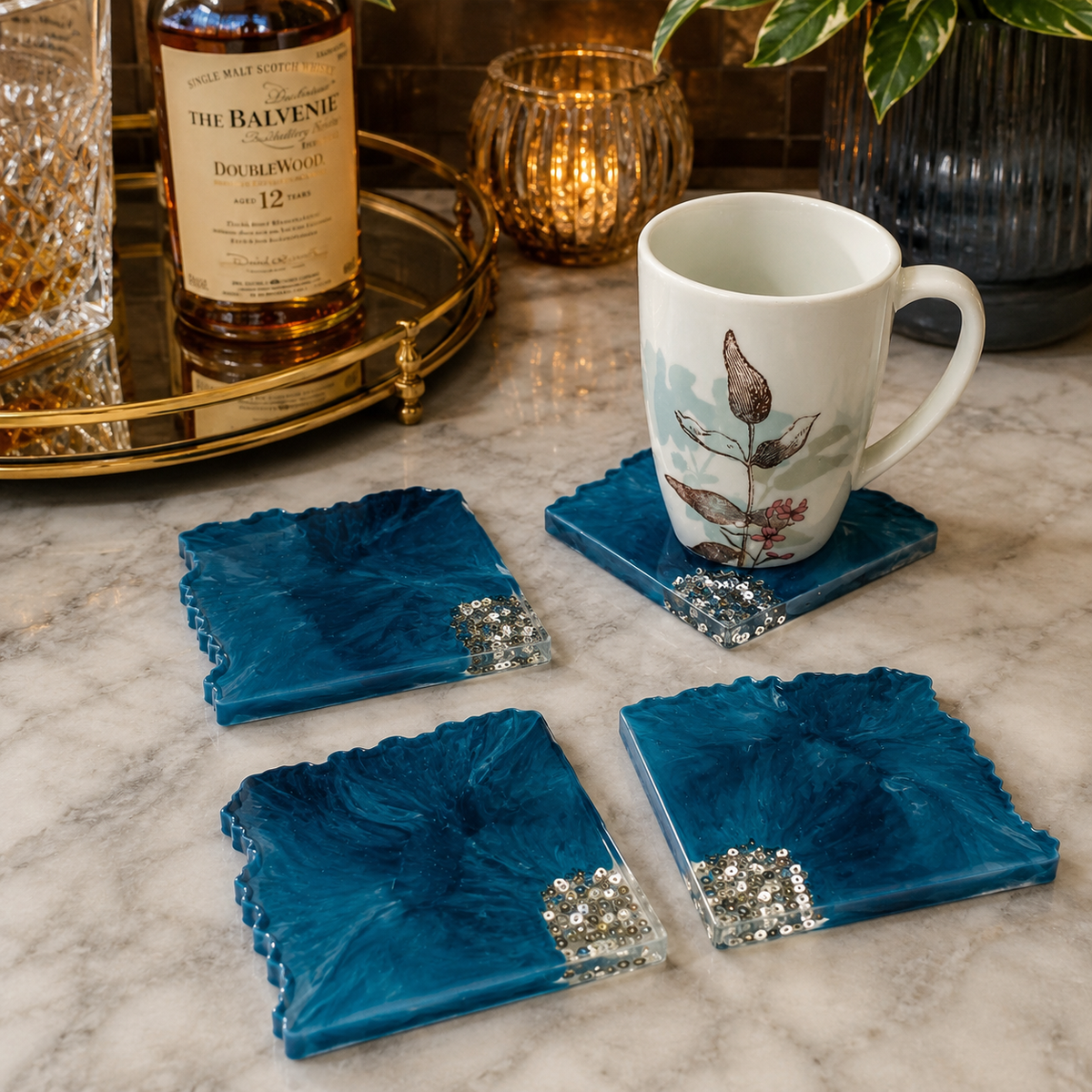 Blue & Silver Resin Coasters – handmade product view 11