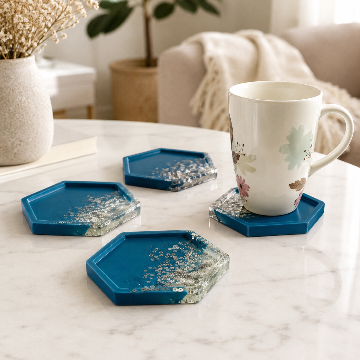 Blue & Silver Resin Coasters – handmade product view 12