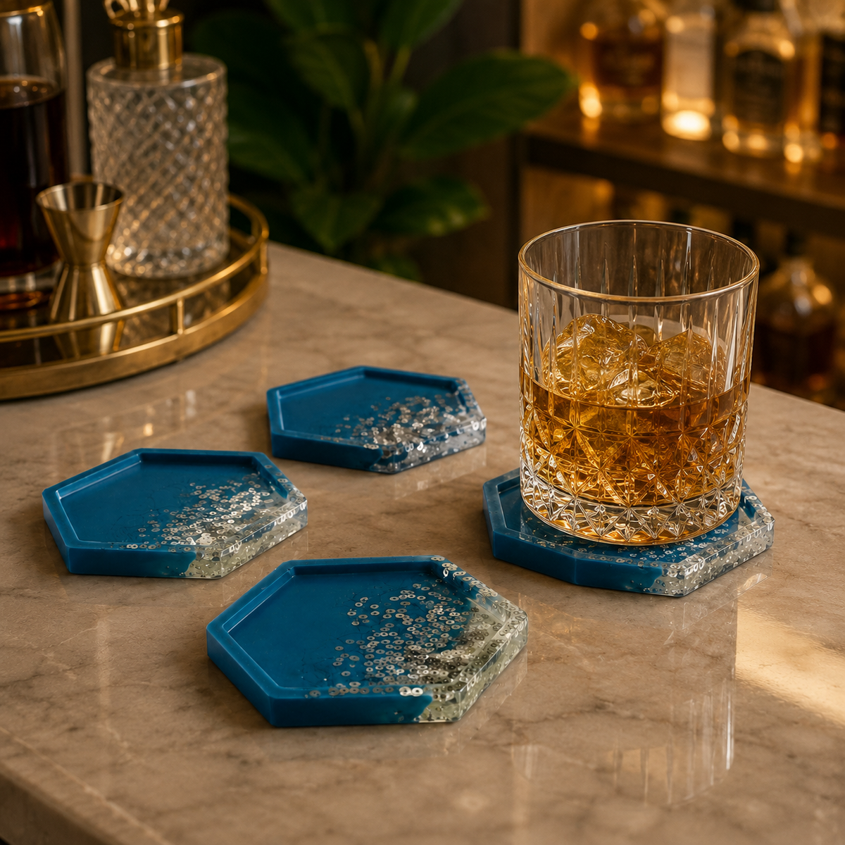 Blue & Silver Resin Coasters – handmade product view 13