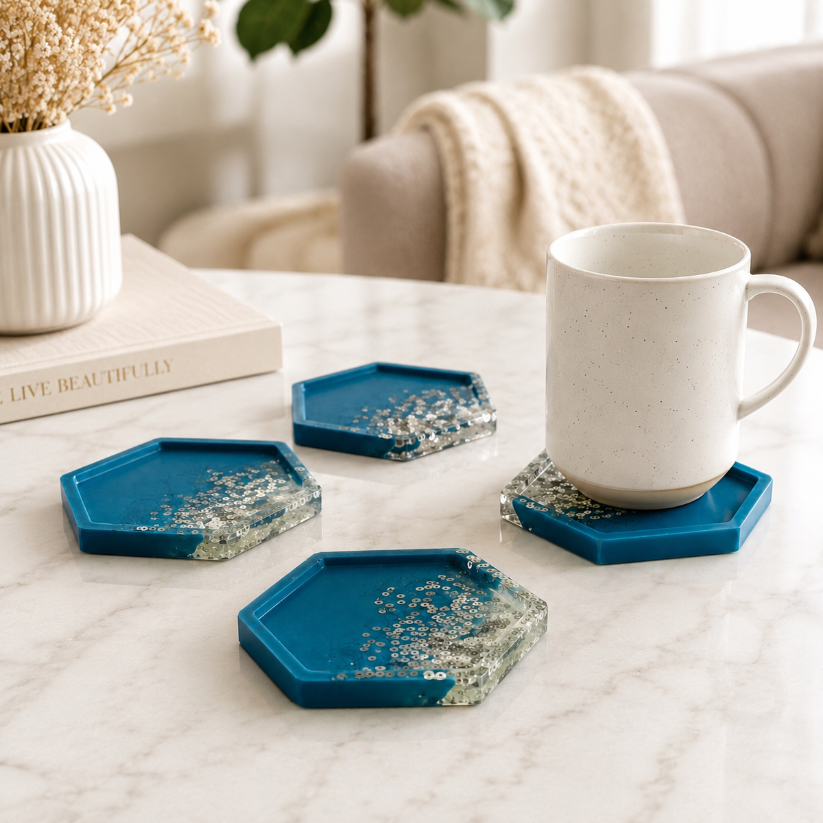 Blue & Silver Resin Coasters – handmade product view 14