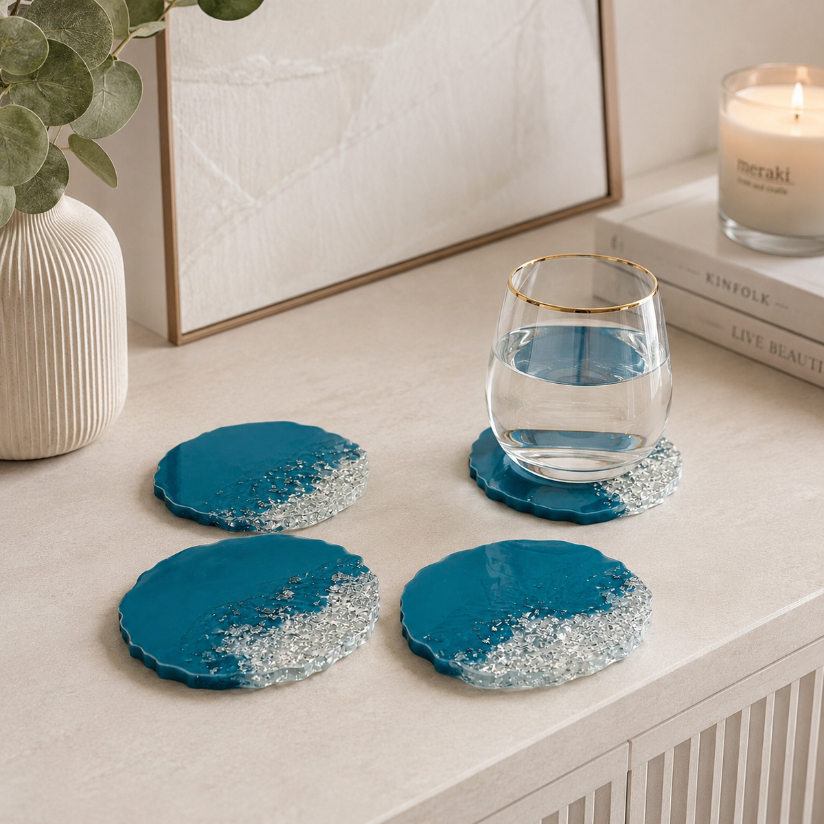 Blue & Silver Resin Coasters – handmade product view 3