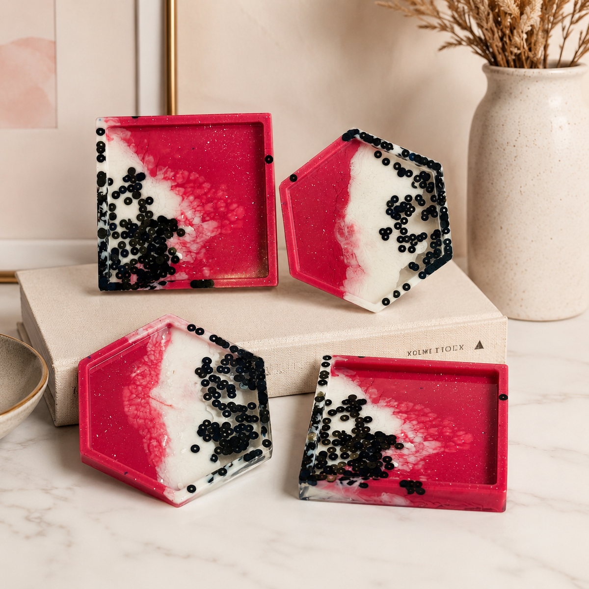 Pink Candy Resin Coasters – handmade product view 6