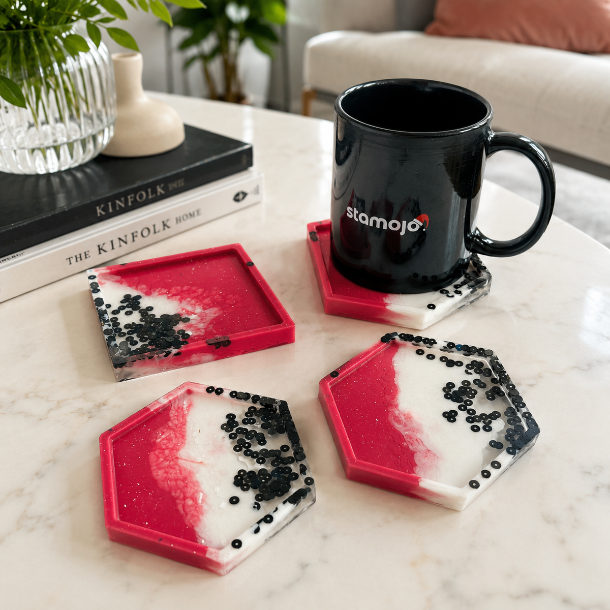 Pink Candy Resin Coasters – handmade product view 5