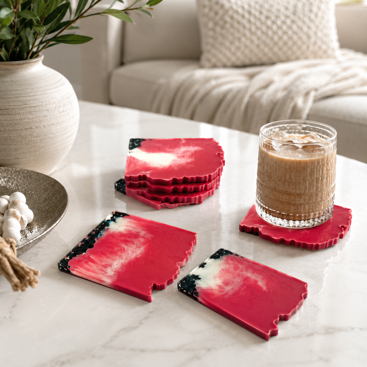 Pink Candy Resin Coasters – handmade product view 1