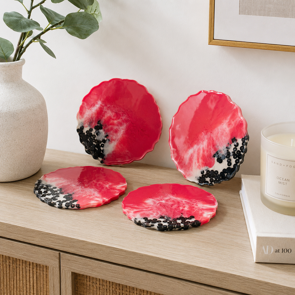 Pink Candy Resin Coasters – handmade product view 7