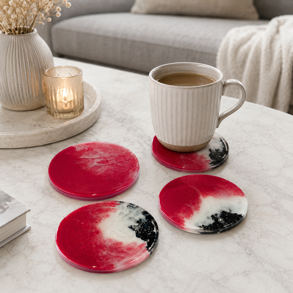 Pink Candy Resin Coasters – handmade product view 4
