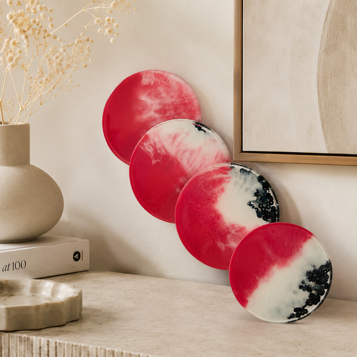 Pink Candy Resin Coasters – handmade product view 9