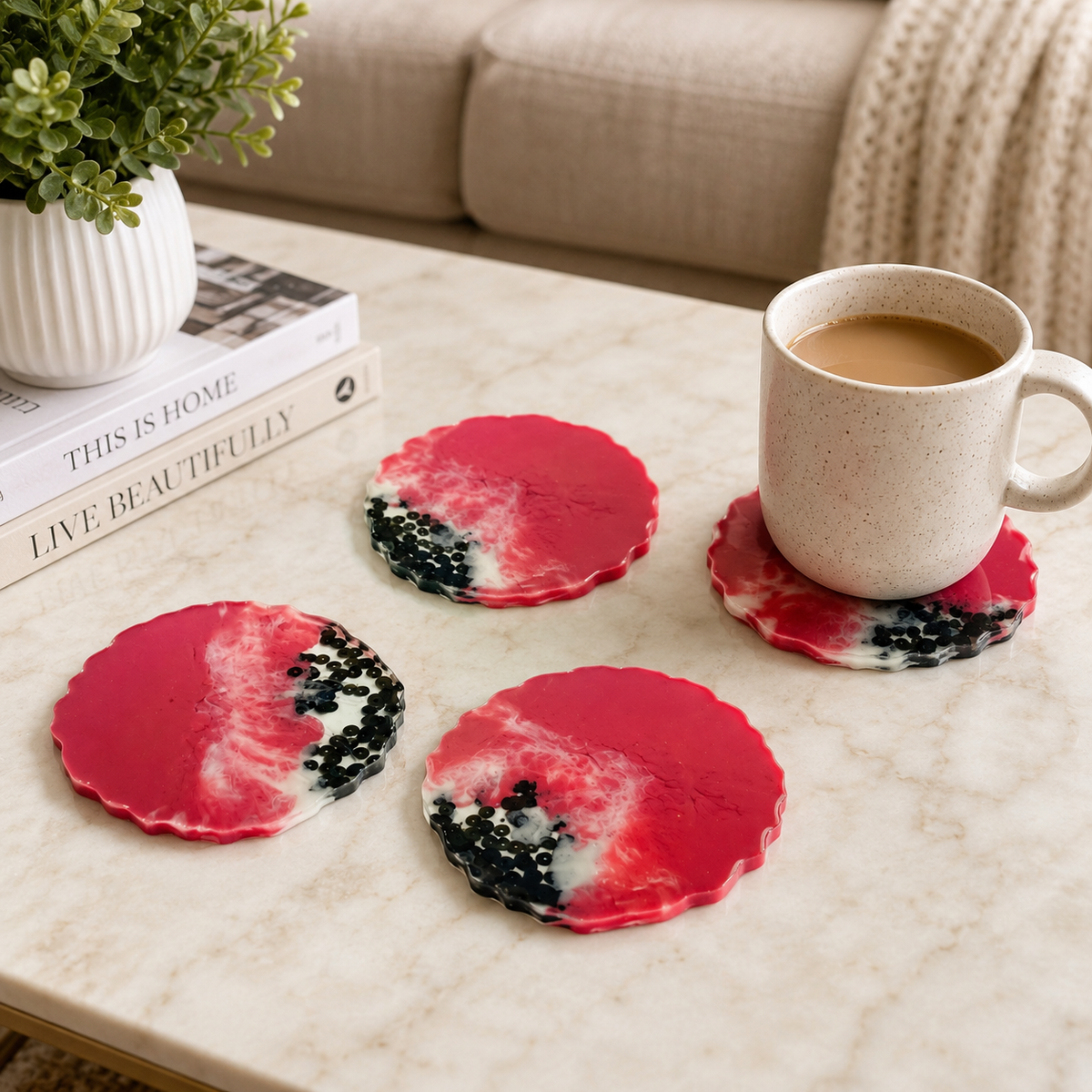 Pink Candy Resin Coasters – handmade product view 2