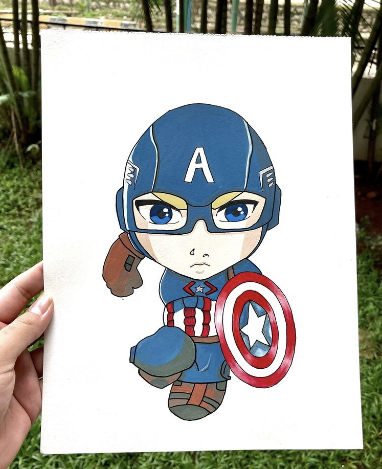 Captain America-Inspired 8x12 Watercolour Painting – handmade product view 1