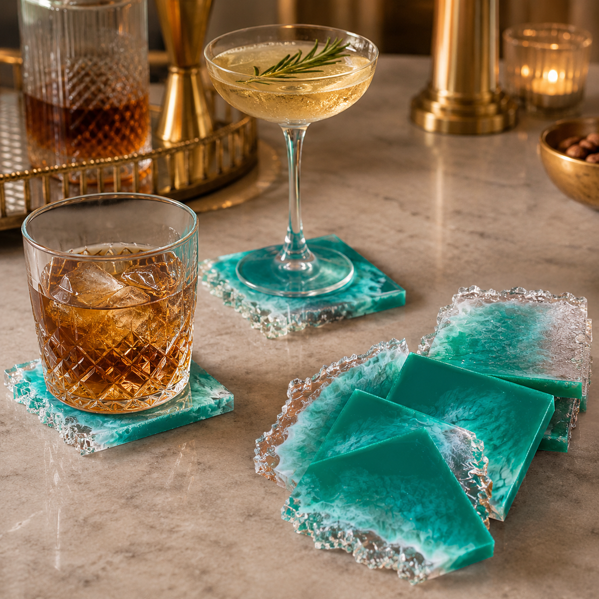 Ocean Green Agate Resin Coasters – Set of 6 – handmade product view 6
