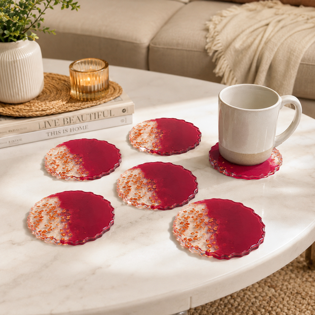 Red Ombre Coasters - Set of 6 – handmade product view 5