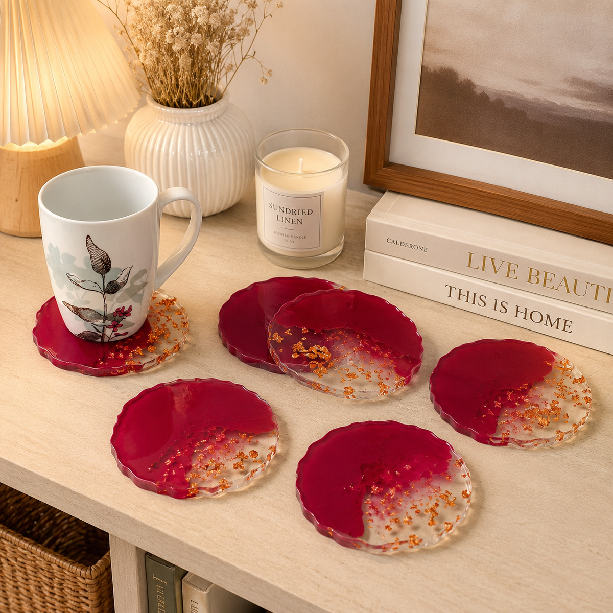 Red Ombre Coasters - Set of 6 – handmade product view 1