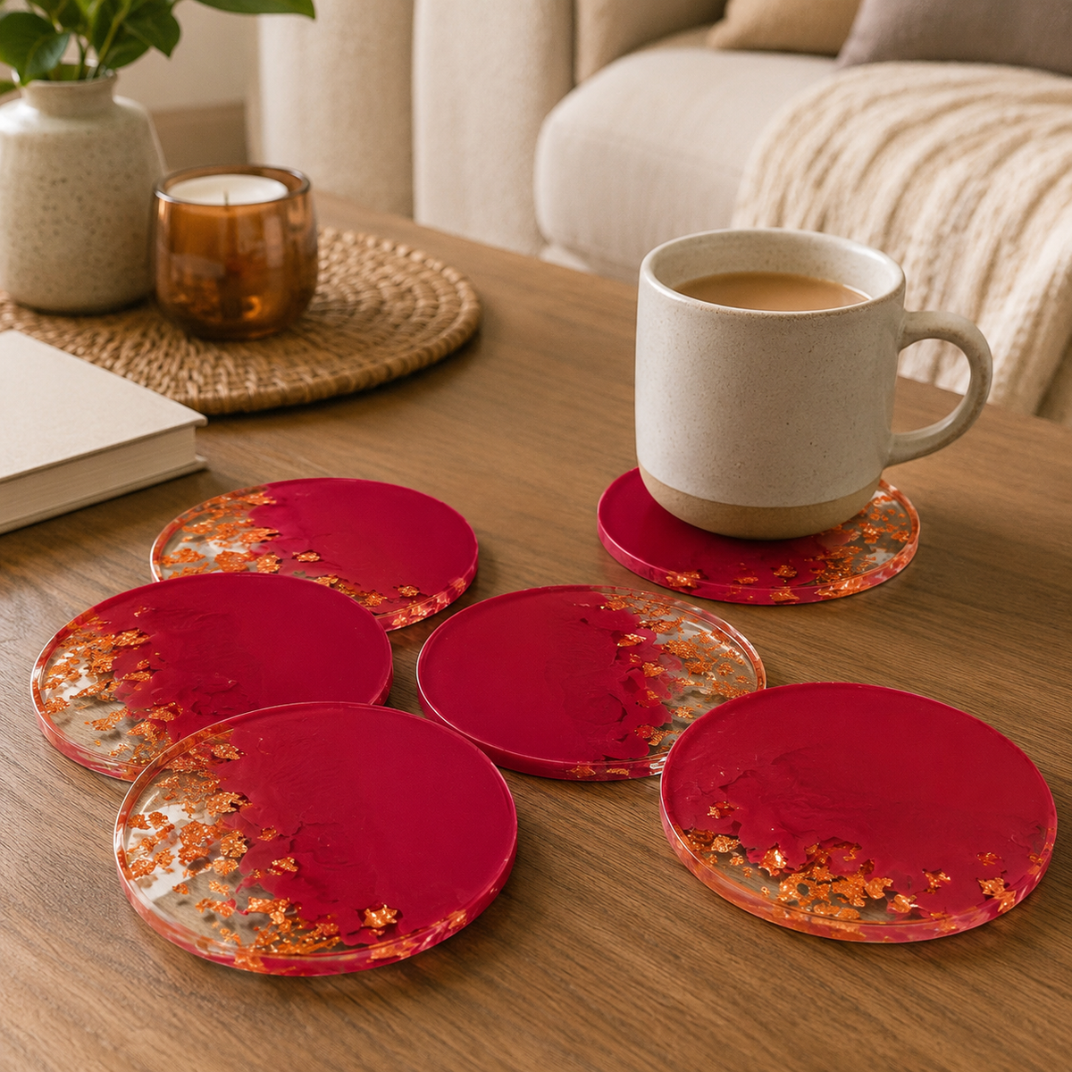 Red Ombre Coasters - Set of 6 – handmade product view 7