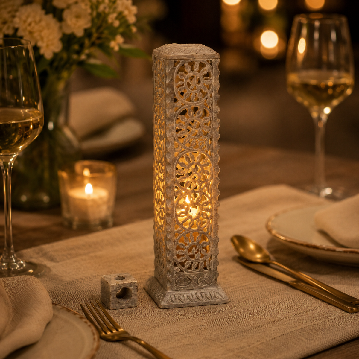 Long Marble Candle & Incense Holder – handmade product view 4