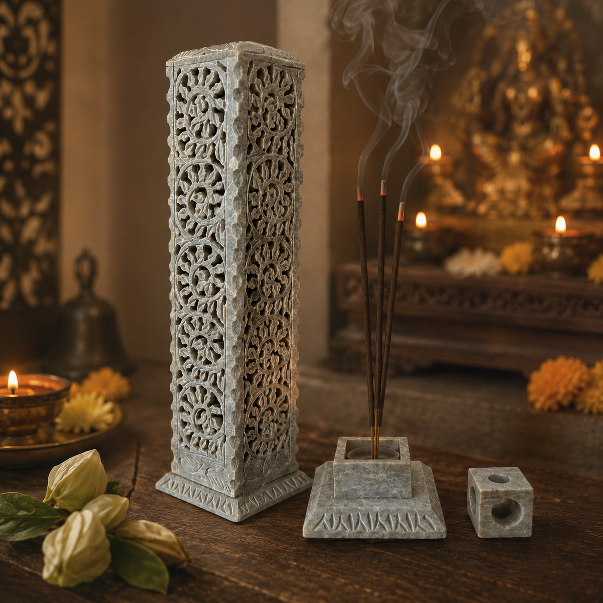 Long Marble Candle & Incense Holder – handmade product view 5