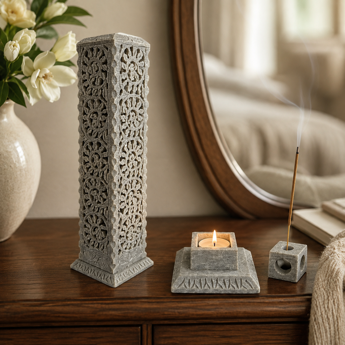 Long Marble Candle & Incense Holder – handmade product view 10