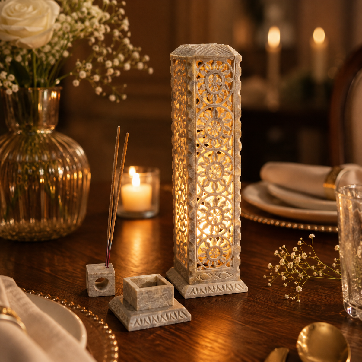 Long Marble Candle & Incense Holder – handmade product view 7