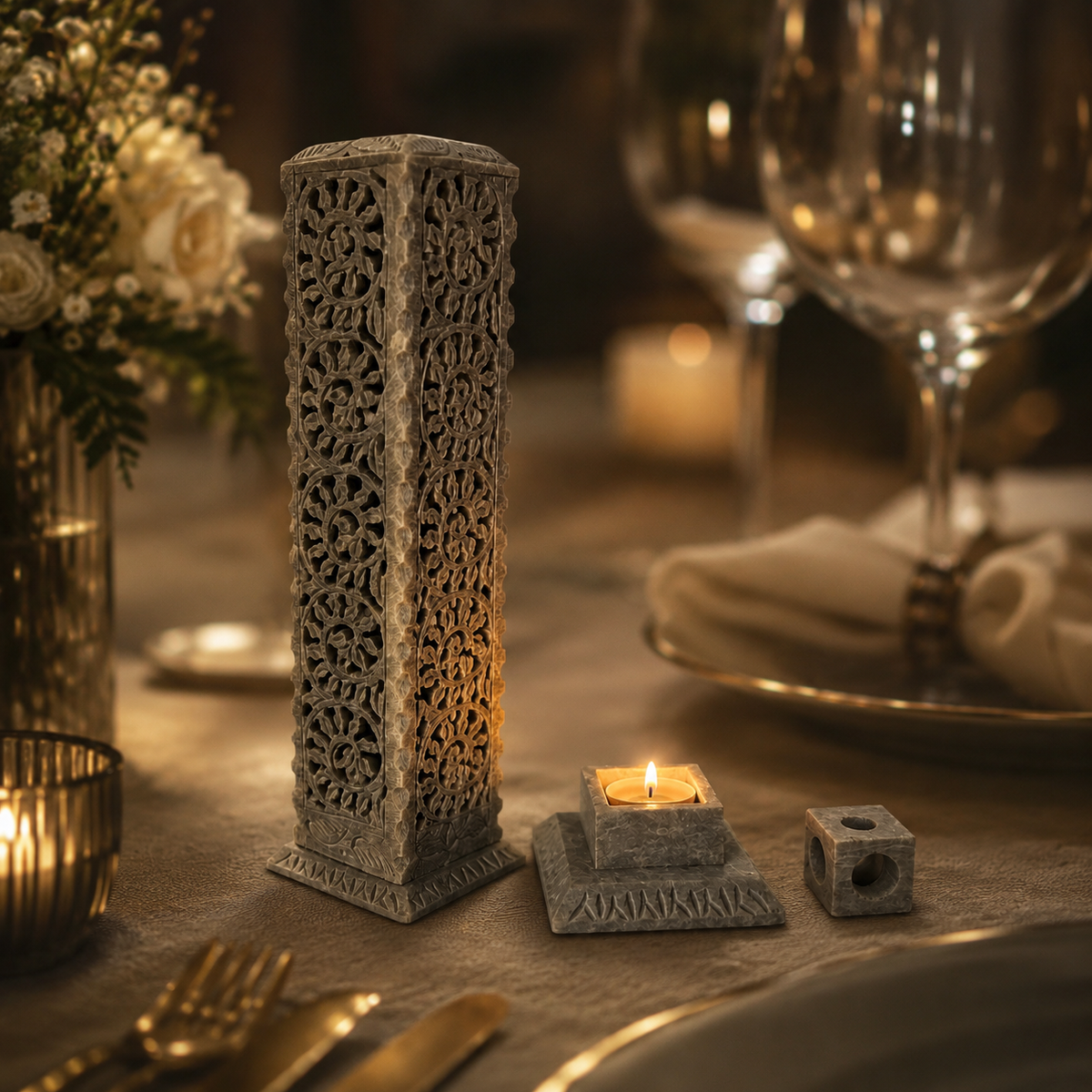 Long Marble Candle & Incense Holder – handmade product view 9